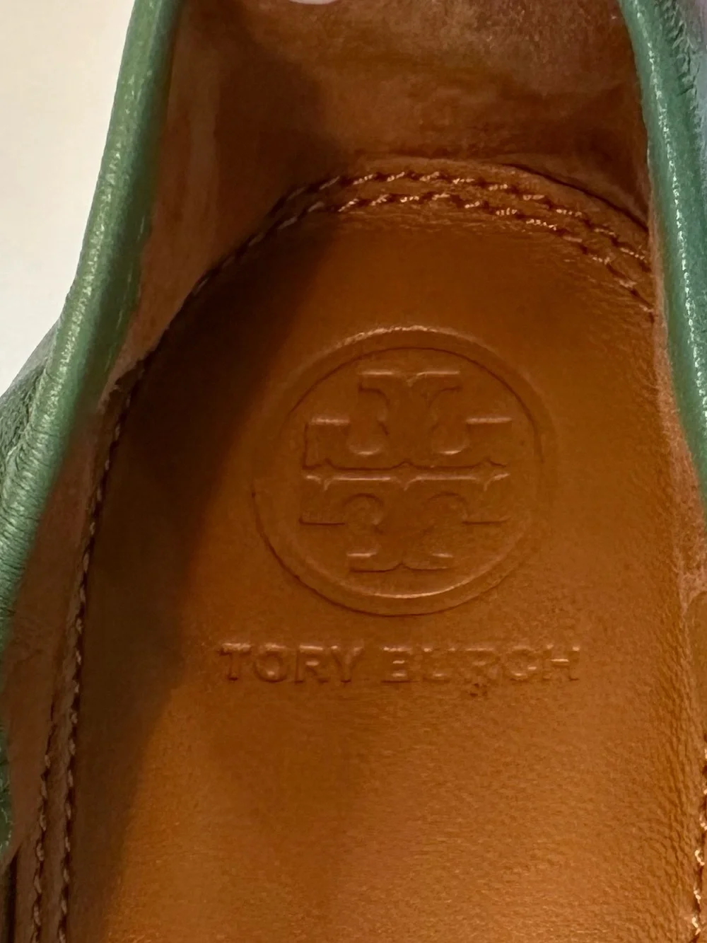 Tory Burch Ballet Flats Dress Shoes Leather Square Toe Bow Green Women’s Size 10